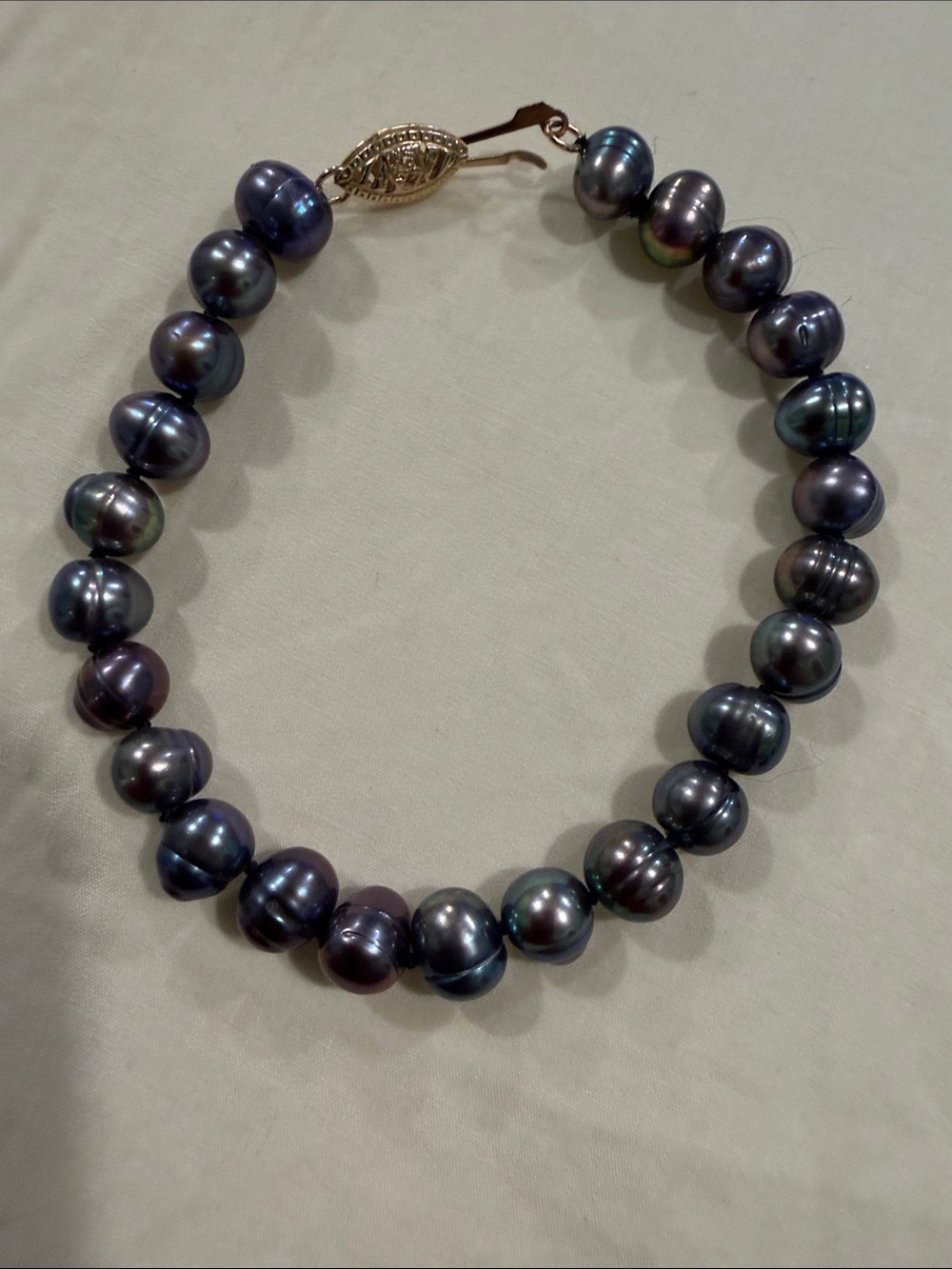 14K -Iridescent  Black Peacock Freshwater Pearl Necklace